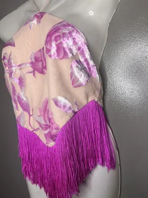 For Love & Lemons Tank Top Womens Small Pink Floral Fringe Halter Cropped Party thumbnail 4