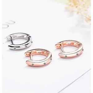 NEW Unisex 14k Rose Gold S925 Huggie Hoop U Shape‎ Simulated Diamond Earrings thumbnail 8