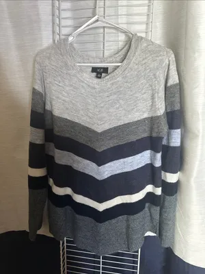 AGB Gray, Navy & White Chevron Stripe Crewneck Gray Size L thumbnail 1