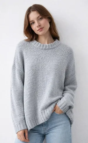 Aerie Oversized Chunky Knit Sweater in Light Gray thumbnail 1