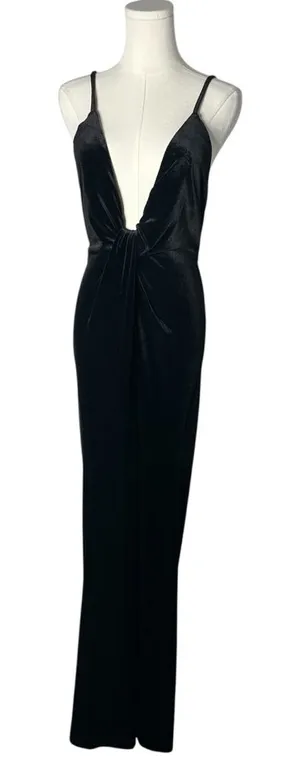 Superdown Revolve Black Velvet Deep V Aurora Maxi Dress LBD Wedding Black Tie thumbnail 1