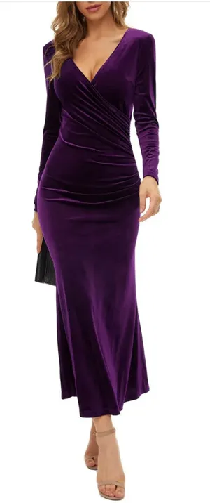 Harper and Lane Grace Elegant Velvet Midi Dress Purple thumbnail 1