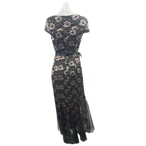 Lovely Grace Floral Lace Sequin Embroidery Overlay Midi Flare A-Line Dress Sz S thumbnail 3
