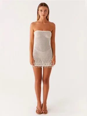 NWT Peppermayo Carpe Diem Crochet Mini Dress in Ivory, Size S/M thumbnail 6