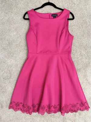 Cynthia Rowley Women's Size 10 Hot Pink Fit & Flare Laser Cut Eyelet Hem Dress thumbnail 2