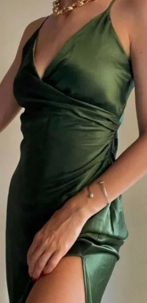 Zara Satin Effect Slip Green Draped Lingerie Style Dress Small Spaghetti Strap thumbnail 3
