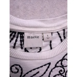 Maeve Puff-Sleeve Embroidered Pullover Top Women Size S White Black Crewneck thumbnail 2