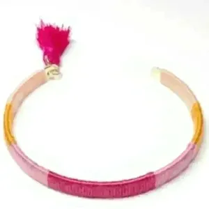 INC Pink Fabric Wrapped Bangle‎ Bracelet with Tassel thumbnail 1
