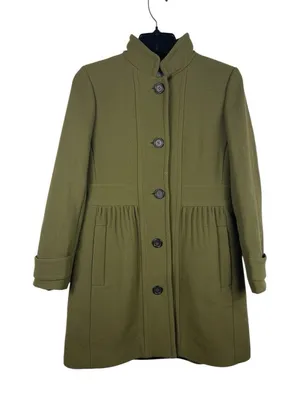 J.Crew Double Cloth Olive Green Wool Blend Coat Jacket Button Front M READ thumbnail 1
