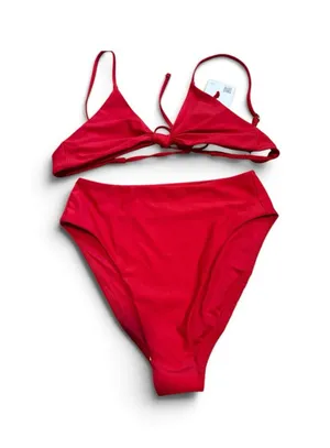 NWT Quince knotted high leg bikini set cherry red thumbnail 1