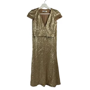 Dress The Population Size Small Cara Two Piece Gown Gold‎ Sequin Holiday Party thumbnail 2