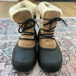 Sorel Snow Angel Winter Boots Rootbeer Tan Black Faux Fut Lace Up Boots Size 11 thumbnail 9