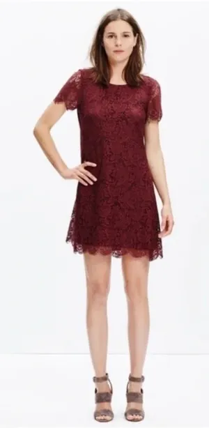 Madewell Lace Magnolia Shift Mini‎ Dress Burgundy Size 4 thumbnail 1