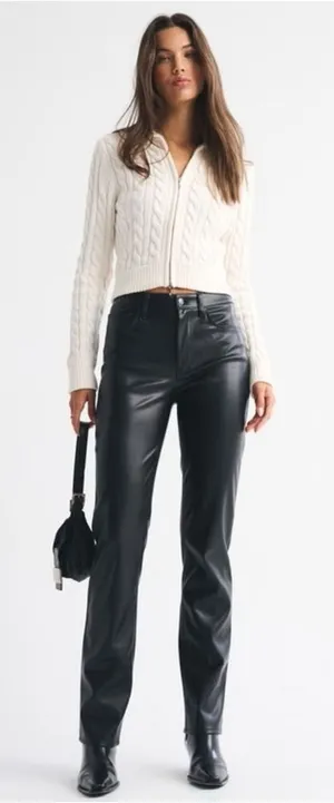 Abercrombie & Fitch NWT Vegan Leather 90s Straight Pant Ultra High Rise Black 27 thumbnail 1