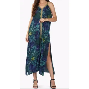 America and‎ Beyond Tropical Maxi Dress Womens Small Blue Beach Resort Hawaiian thumbnail 3