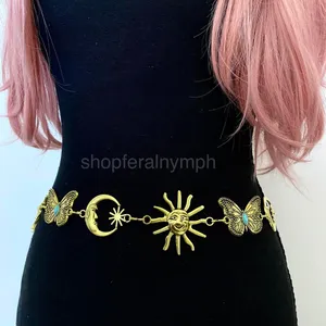 Gold Y2K Celestial Sun Moon Butterfly Chain Belt, Fits 30 to 47 Inches, X7GA1325 thumbnail 5