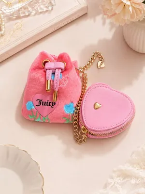 Juicy Couture Cherry Micro Bag Heart Coin Purse Charm Set Pink NWT thumbnail 2