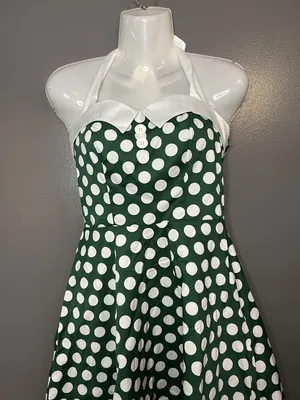 Dressystar Dress Womens Small Green Polka Dot Halter Fit & Flare Retro 50s thumbnail 1