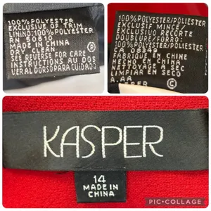 Kasper Womens 14 Blazer Red Longline Jacket Black Pick Stitch Collarless Career thumbnail 7