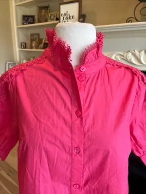 Avara Maribeth Top Berry Women’s Lace-Trim Button Front Blouse - Berry Pink New thumbnail 4