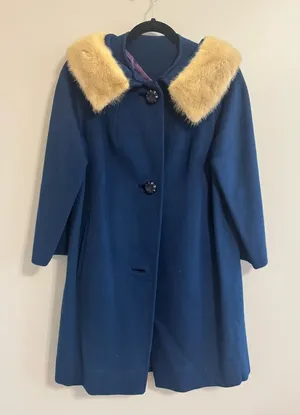 Vintage Kilgarnock Blue Wool Coat Genuine Fur Collar Mid Century‎ thumbnail 1