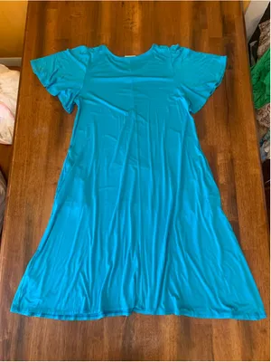 Women's Reborn J Blue Flutter Sleeve Dress Size L thumbnail 6