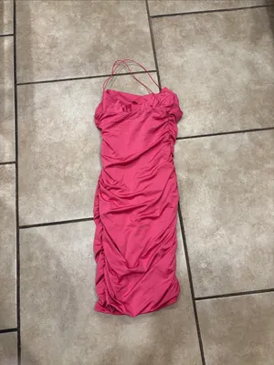 Oh Polly Hot Pink Ruched Mini Strappy Dress thumbnail 3