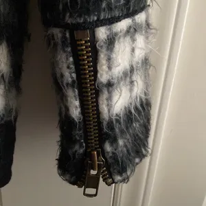 Free People Plaid Moto Coat Black White Shearling Lined Asymmetrical‎ Zip S thumbnail 4