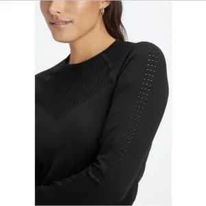 Fabletics Sync long-sleeve black perforated stretchy seamless top Size Medium M thumbnail 2