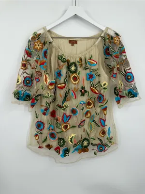 Scully Floral Boho Embroidered Blouse Size Large Whimsical Fairycore thumbnail 7