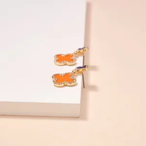 Game Day Enamel Clover Dangling | Earrings-Orange & Navy thumbnail 3