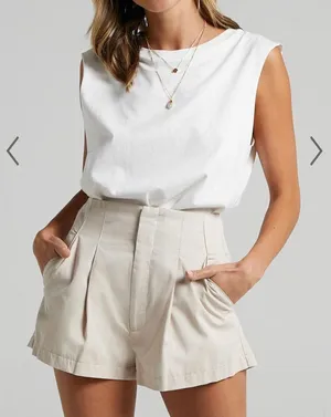 Showpo Elyssa Pleated Shorts - Beige thumbnail 1