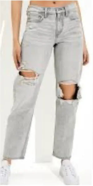 NEW American Eagle 8 Ripped '90s Straight High Waist Jean Gray Wash thumbnail 1