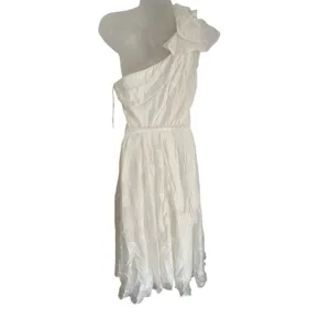 Lulu’s Sweet Definition White Burnout Ruffle One Shoulder Midi Dress Bridal thumbnail 6
