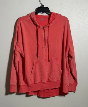 Aerie‎ Women Orange Coral Half-Zip Hooded Pullover Sweatshirt Sweater size M thumbnail 1