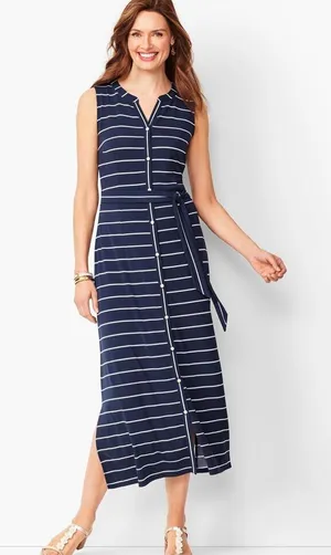 ✨TALBOTS  BUTTON-FRONT STRIPE JERSEY MAXI SZ LARGE DRESS✨ thumbnail 1