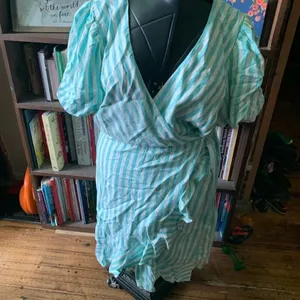 Draper James RSVP mint green & white striped ruffle XL wrap dress thumbnail 2