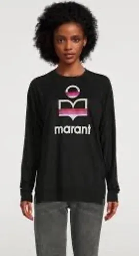 Isabel Marant Etoile Kiefferf Black Linen Long Sleeve Logo Tee TS0766-21A060E thumbnail 1