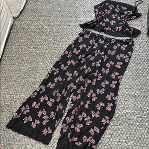 Victoria's Secret Heavenly by Black Pink Butterfly Two Piece Pajama Sleep Set thumbnail 1