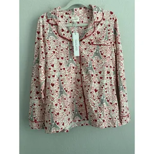 BedHead Women's Long Sleeve Button Down Pajama Top Heart Eiffel Notch Size M NEW thumbnail 10