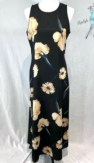 Vintage Black and mocha floral print maxi dress size small thumbnail 1