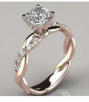 Women's Rose Gold 6mm rhinestone Engagement Ring Size 6 thumbnail 1