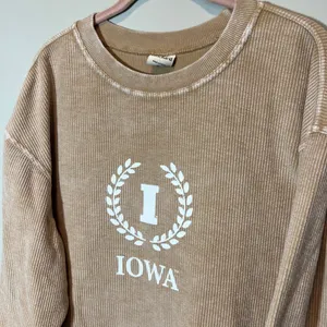 Chicka-d Iowa Hawkeyes Women's Corded Crewneck Sweatshirt Tan Small Oversized thumbnail 2