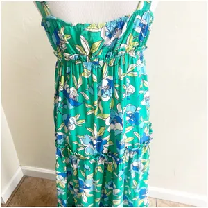 Monteau Los Angeles Floral Tiered Maxi Dress Green Size Large V-Neck Bohemian thumbnail 10