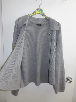 Quince Gray Cable Knit Cardigan Sweater Collared Button Front 100% Wool Medium thumbnail 11