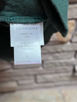 Daydreamer Queen Crest Long Sleeve Football Tee in Green Hemp Cotton large thumbnail 5