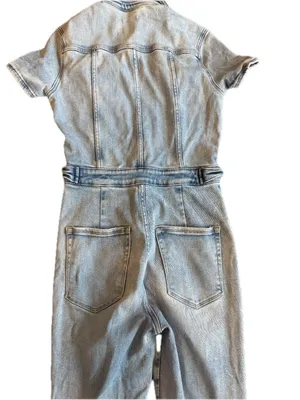 Good American Light Wash Coverall Jumpsuit Utility Sleeve Chambray Large Women's thumbnail 11