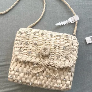 Anthropologie Embellished Straw Crossbody‎ Bag NWT Tan Cream Woven thumbnail 5