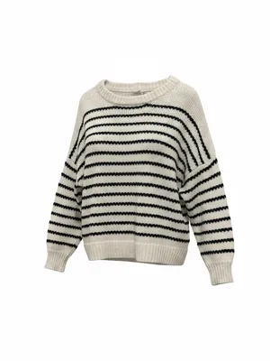 Pink Clover Cream & Black Striped Scoopneck Sweater thumbnail 2