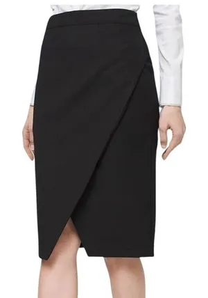 WHITE HOUSE BLACK MARKET Black Faux Wrap Draped‎ Slit Pencil Skirt Medium thumbnail 1